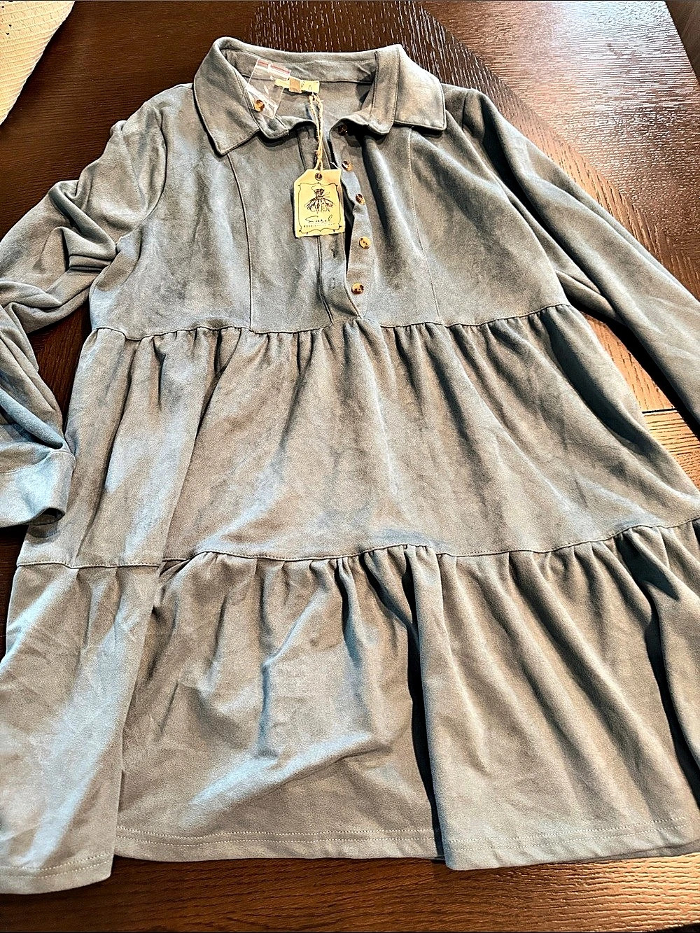 Easel Tiered Button-Front Dress in Gray Size Medium NWT